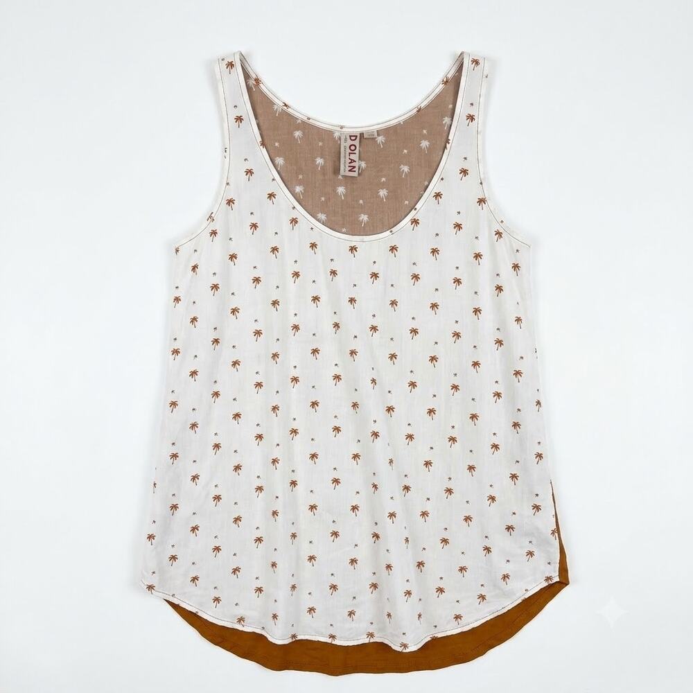 Dolan Palm Tree Tank Top Brown White Mixed Media Casual Anthropologie Womens XS
